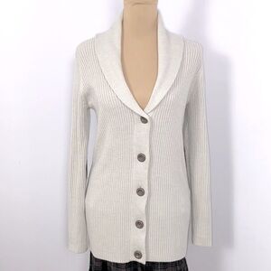 Classic Merino Wool Blend Academia Elbow Patch Cardigan Sweater Size S